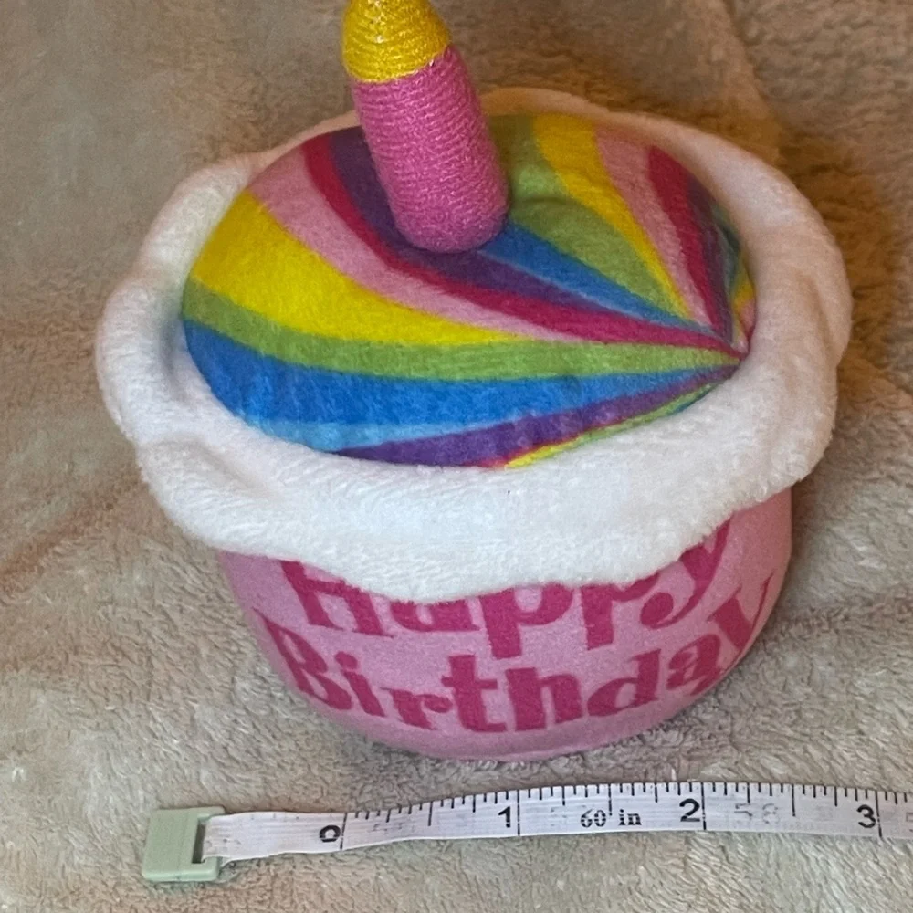 Colorful Birthday Cup Cake Plush Decoration that lights up and sings